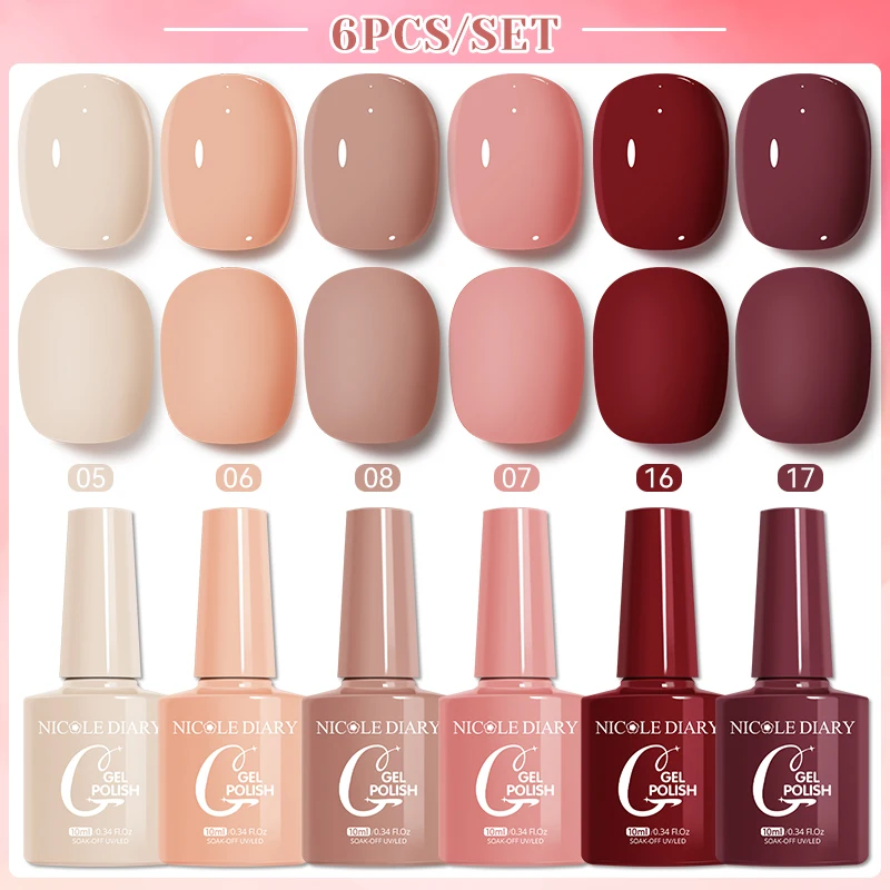 NICOLE DIARY 6pcs 네일 젤 폴란드어 세트 DIY 네일 아트 젤 UV 젤 오래 지속되는 매니큐어 페인팅 젤 베르니스 키트 누드