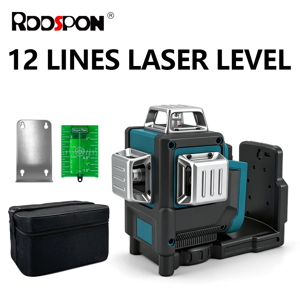 RDDSPON 12 Line All Around Green Light Laser Level 360 Degree Automatic Tools Leveling Laser for Makita Battery Pin (No Battery)