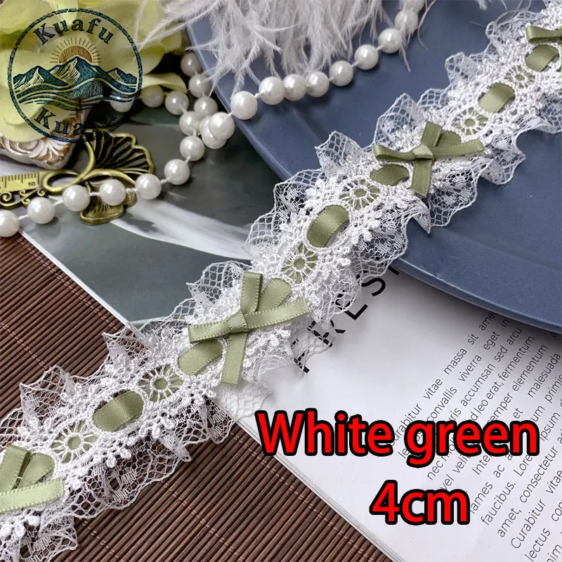 1 Yard Lolita Spitzenband mit Schleife, Plissee-Spitzenstoff, Rüschenband für DIY-Bastelarbeiten, Nähen, Kleider und Kleidungszubehör