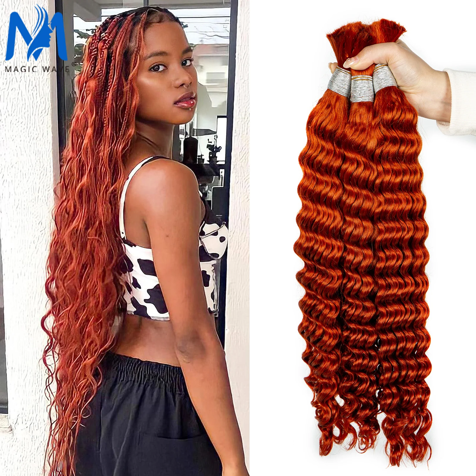 Ginger Deep Wave Bulk Human Hair For Braiding 100% Remy Ginger Human Hair Extensions Brazilian Braiding Hair For Black Woman