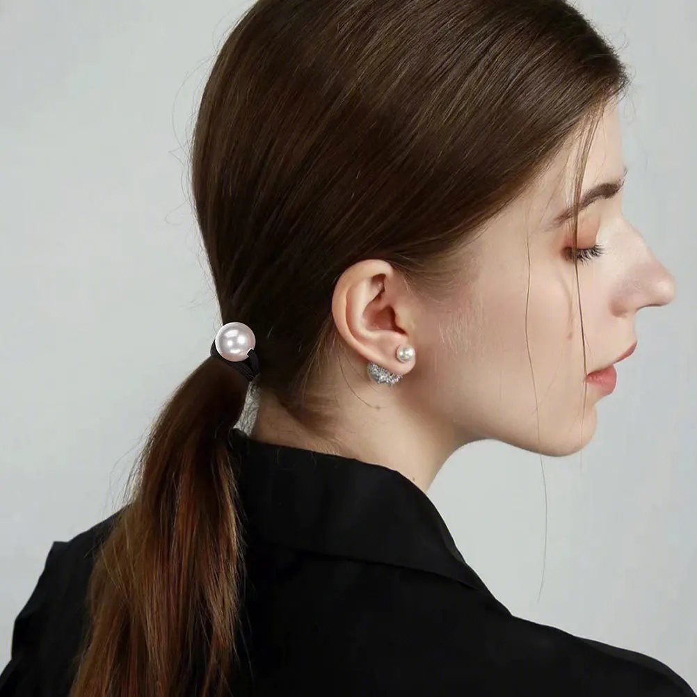 

4pcs Large Pearl Ties Elastic Ponytail Holders Soft Scrunchie Ropes For Women Wedding Party Hair Accessories Hair Bands