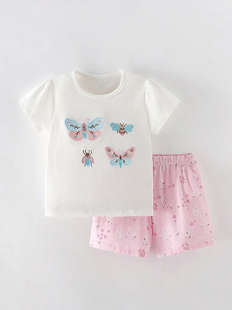 おしゃれな女の子の夏用半袖ツーピースセットかわいい女の子の服トレンディな子供服ヨーロッパスタイルの春服