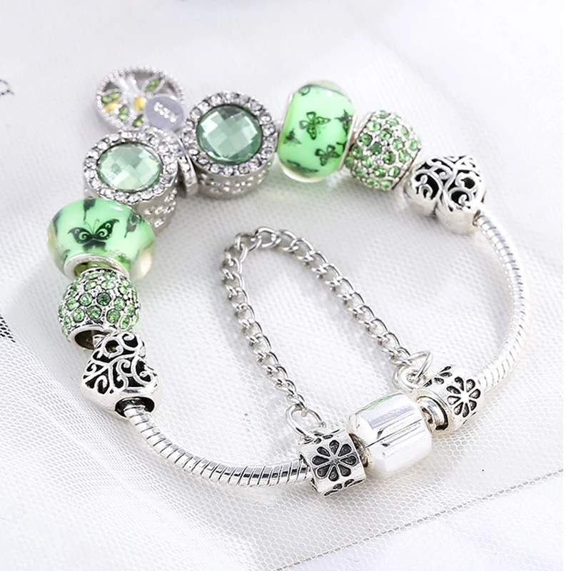 BAOPON New Fashion Life Of Tree Crystal Charm Bracelet Fit Green Color Snake Chain Brand Bracelets & Bangles for Women Jewelry