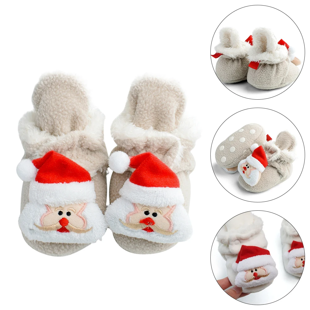

Santa Cotton Boots Newborn Shoes Warm Baby Crib Lightweight Non-slip Coral Fleece Footwear Xmas Booties Socks