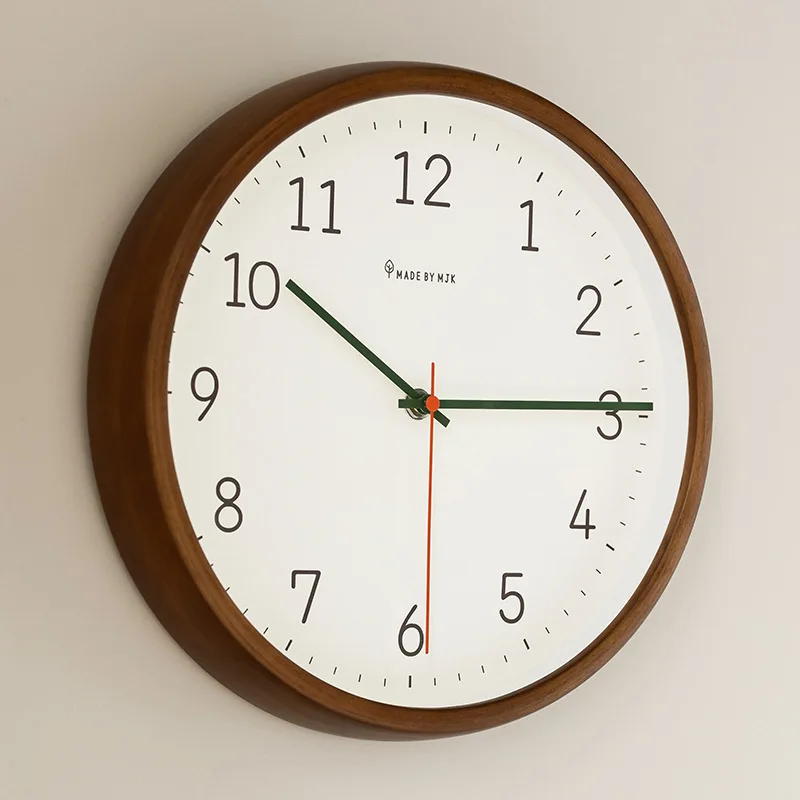 

MJK Retro Solid Wood Wall Clock Mute Simple Living Room Decor Home Pocket Watch Japanese Style Clocks