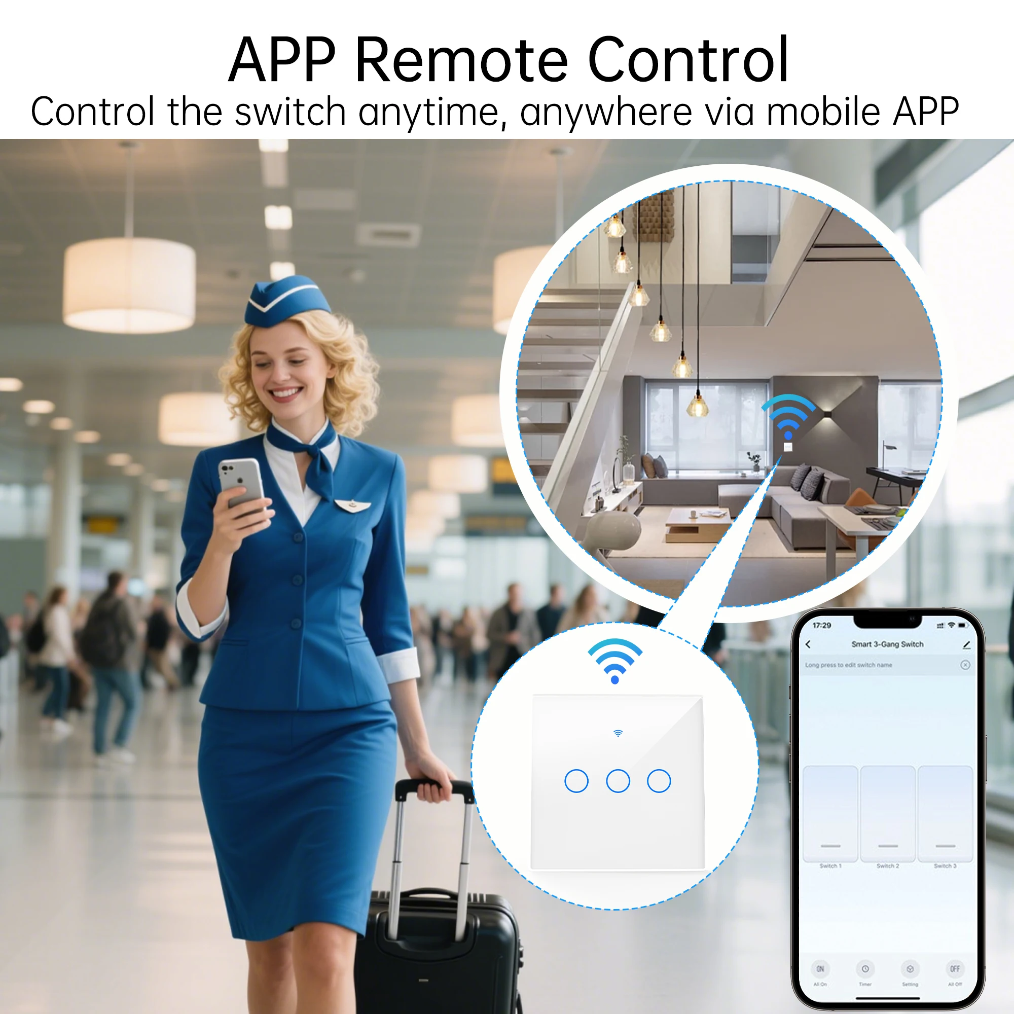 Wi-Fi Smart Switch,Full Screen Tempered Glass,Flame Retardant Material,APP & Voice Control,Timer,Scratch-Proof Wall Switch