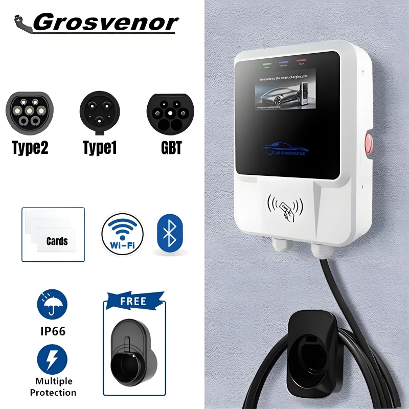 

Зарядная станция для электромобилей 22 кВт 7 кВт Автомобильное зарядное устройство для электромобилей 32A EVSE Wallbox Type 2 IEC62196-2 J1772 GBT с картами APP WIFI