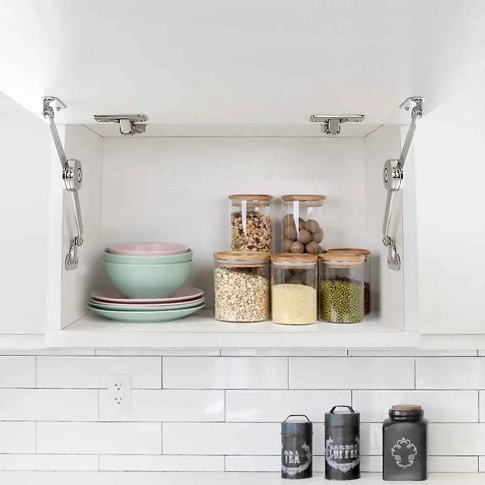 Satin Nickel Finish Lid Support Hinge Soft Close Mechanism Hydraulic Damping Folding Lid Stay Adjustable Strength