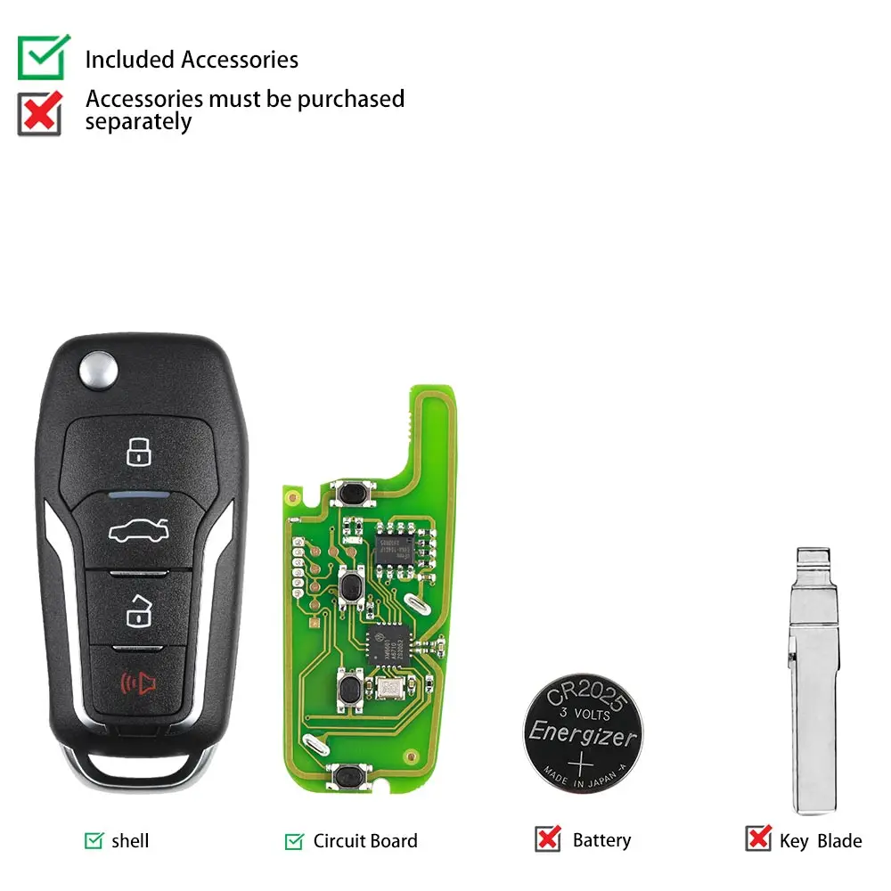 Xhorse for Ford XKFO01EN X013 Series Universal Wire Remote Key Fob 4 Button English Version work with VVDI2 VVDI Key Tool