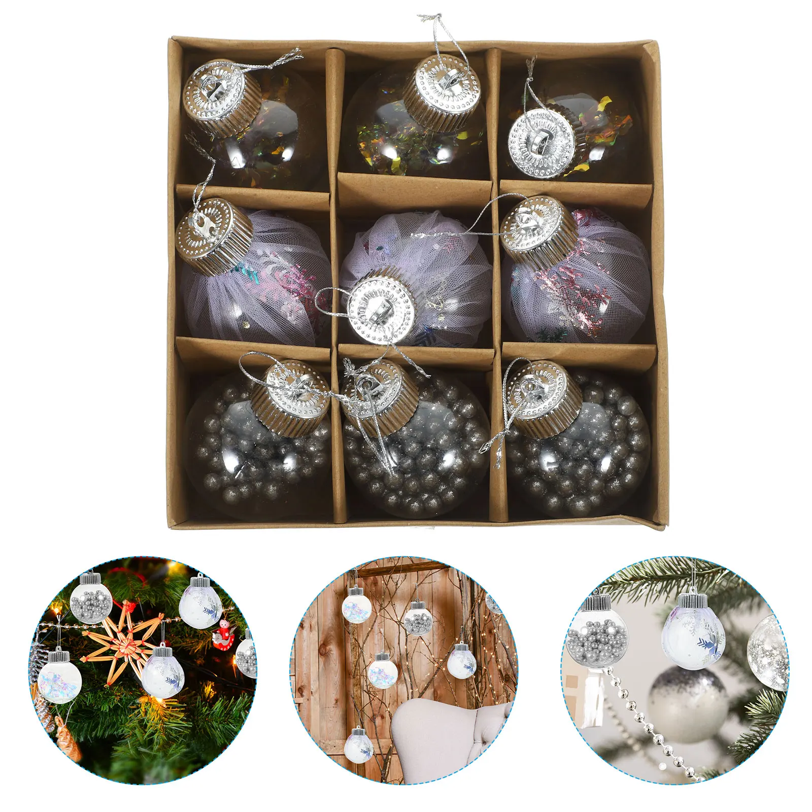

9pcs Christmas Ball Atmosphere Tree Hanging naments Glitter Artificial Pendants Festive Decor Balls Xmas Supplies