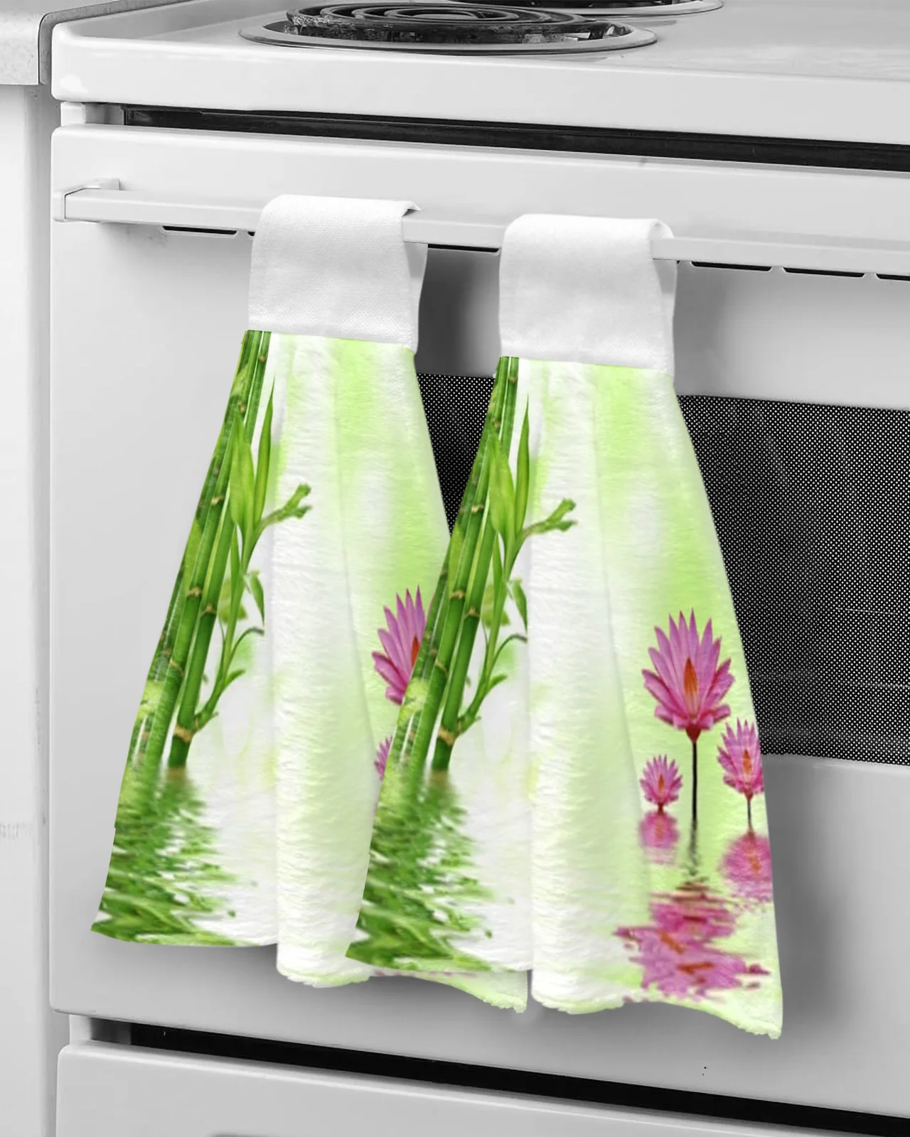 

Lotus Flowers And Bamboo Hand Towels For Bathroom Absorbent Microfiber Kitchen Towel Tableware Cleaning Towel