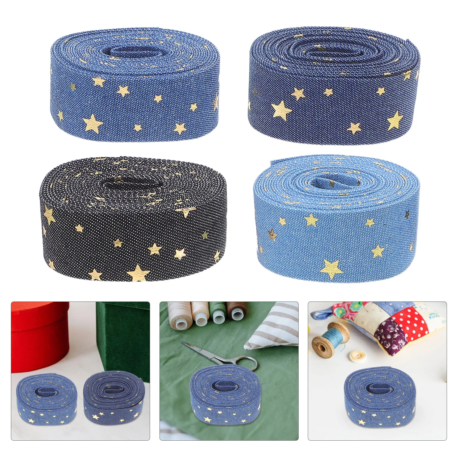 

Star Printed Denim Ribbon Gold Foil DIY Crafting Bows Clothes Accessories Western Style 2.5cm Star Decorations