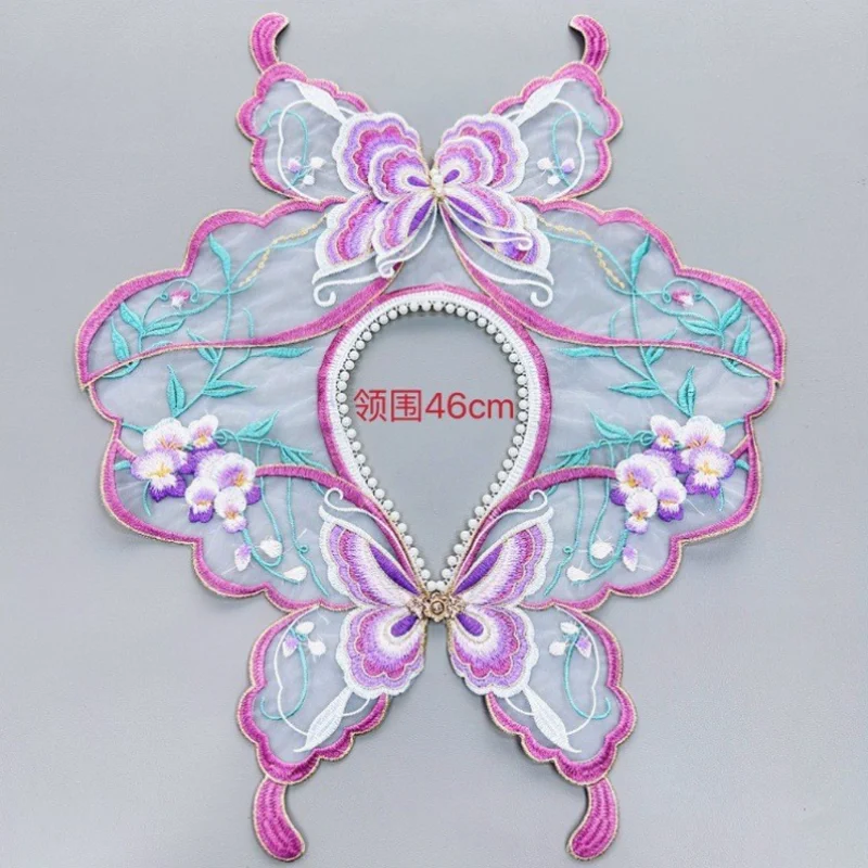 Purple Embroidery Buttoned Cloud Shoulders Fake Collar Butterfly Mesh Beaded Tassel Detachable Collars Adult Collar Decoration