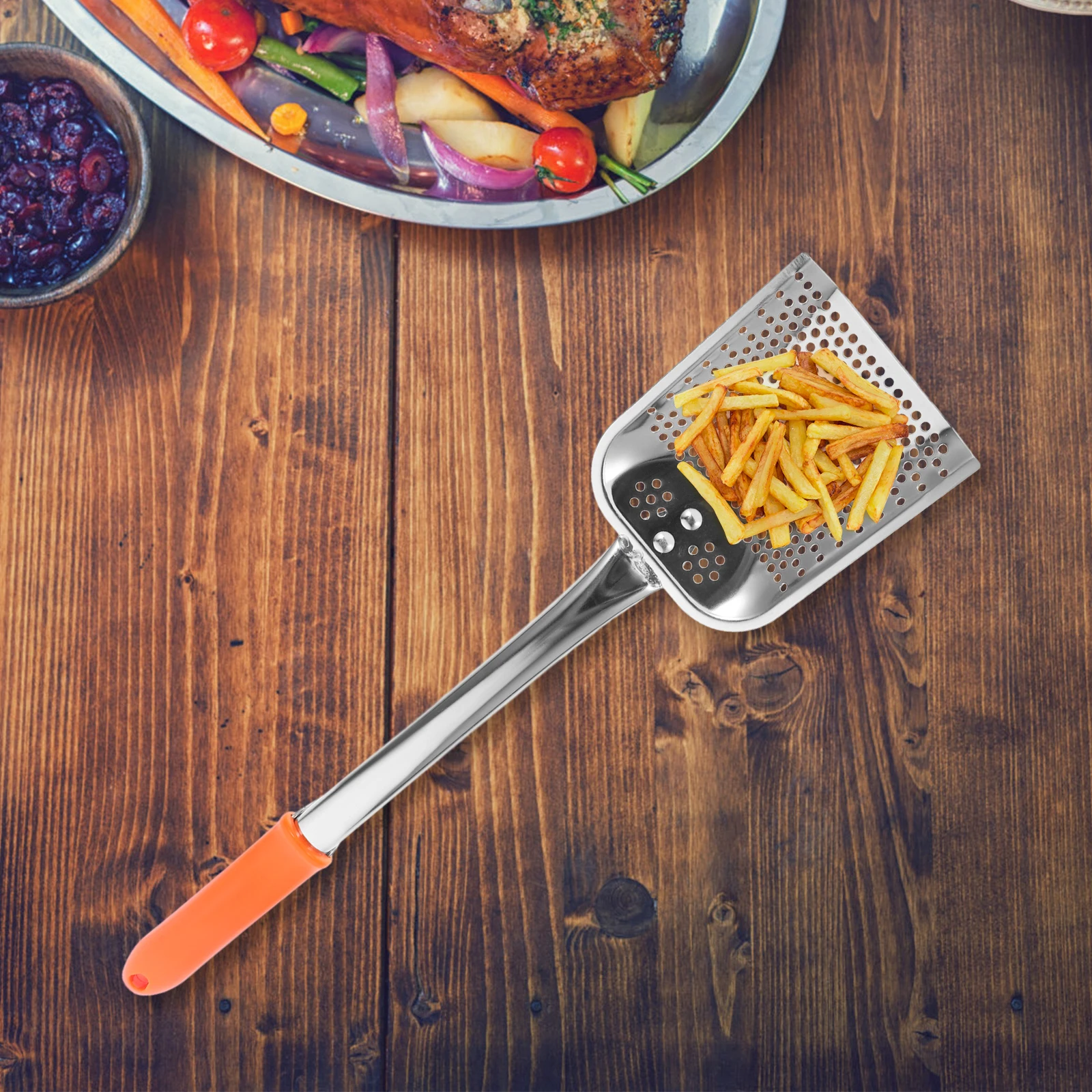 

Stainless Steel Oil Residue Filter Shovel Slotted Spoon H Strainer Pasta Drainer Soy Milk Juicer Flour Sieve Kitchen Bar Tools
