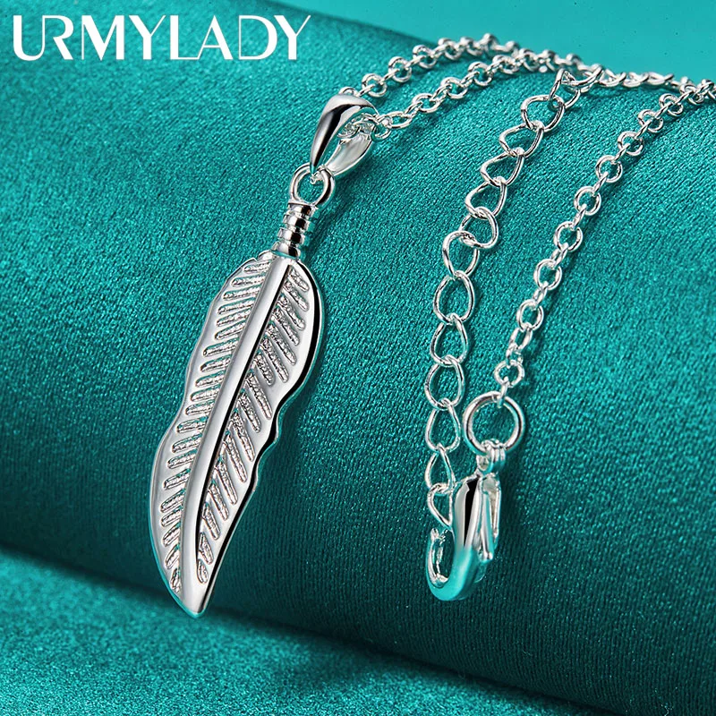 

URMYLADY 925 Sterling Silver Feather 16-30 Inch Pendant Necklace For Women Fashion Wedding Engagement Charm Jewelry