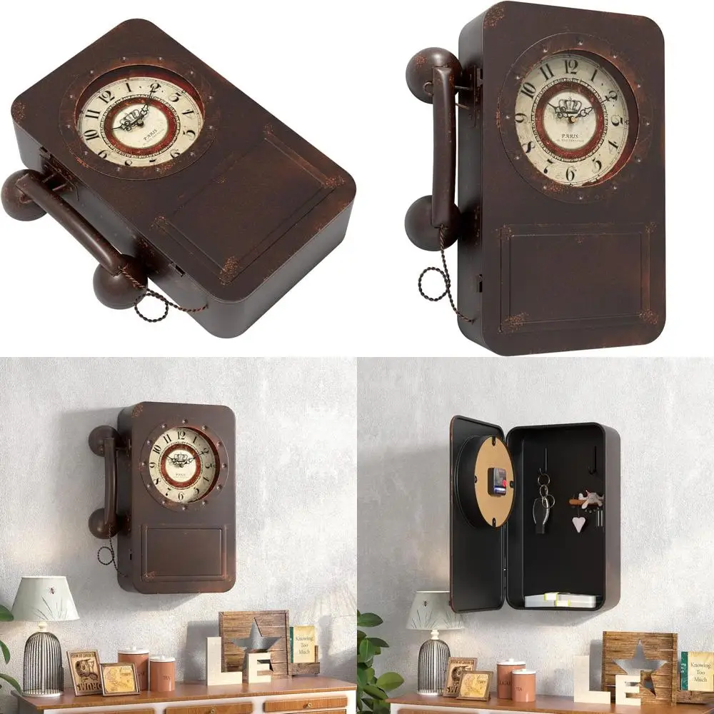 

Vintage-Style Metal Wall Clock with Hidden Safe, Battery-Powered, Suitable for Farmhouse and Living Room (16 H x 12 W x 4 D)