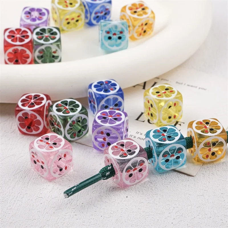 新到着-100-ピース-ロット-14-ミリメートルカラーレモンパターンプリント幾何学正方形形状アクリルビーズ-diy-ジュエリー衣服ヘアアクセサリー