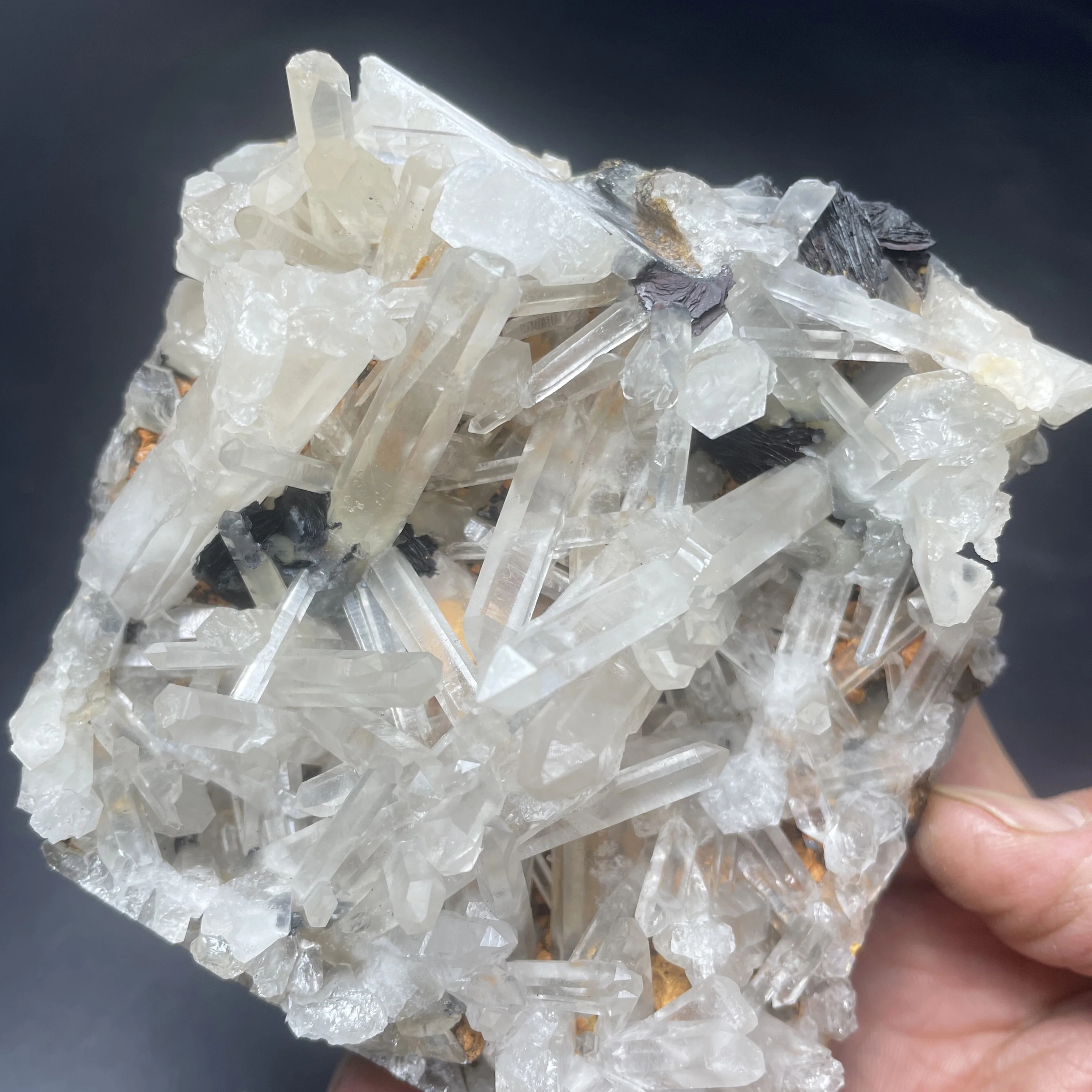 757g Natural Raw Specularite Mineral Specimen Specular Hematite With Clear Quartz Crystal Symbiosis Healing Stone Home Decor