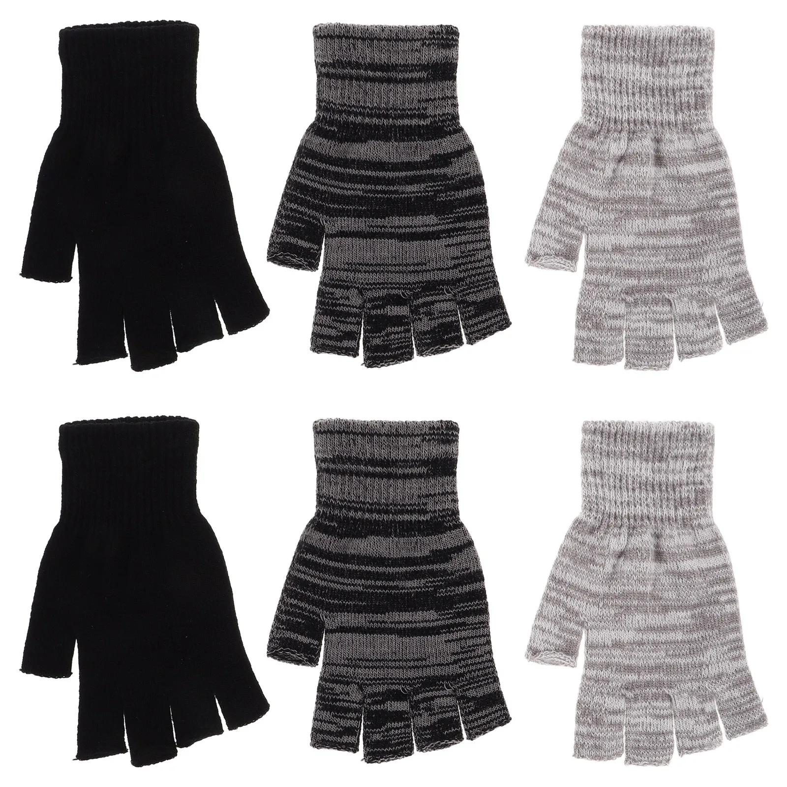 3Pairs Winter Knitted Gloves Half Finger Warm Stretchy Cold Weather Driving Cycling Touchscreen Women Accessories