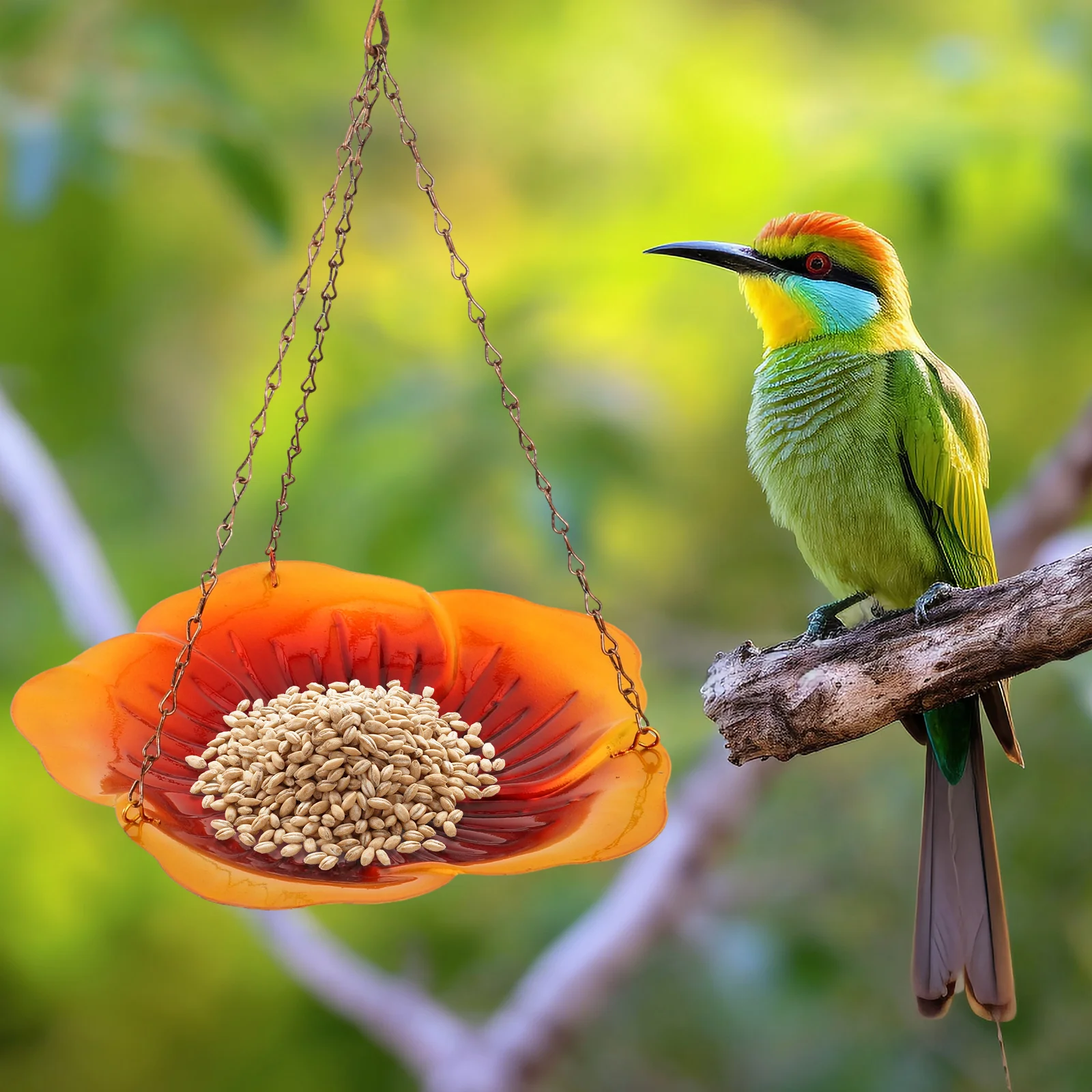 

Golden Brown Metal Hanging Bird Feeder Outdoor Decorative Garden Yard Park Pet Supplies Feeding Device