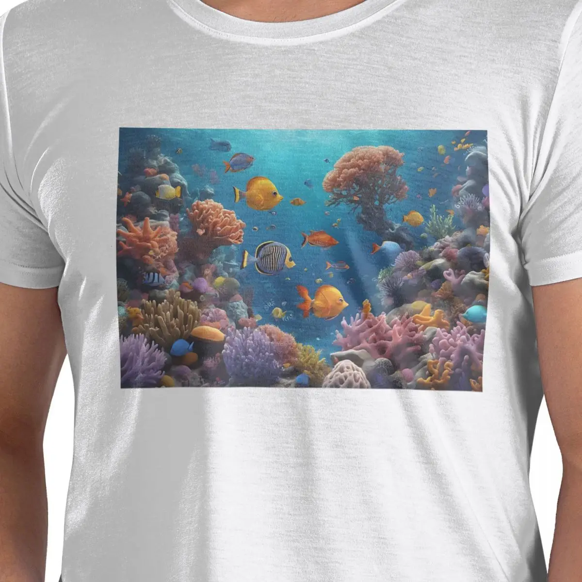 

Футболка «Подводный мир с коралловым рифом», кораллами и тропическими рыбами, мужская модная футболка большого размера, мужские летние рубашки с круглым вырезом, топы