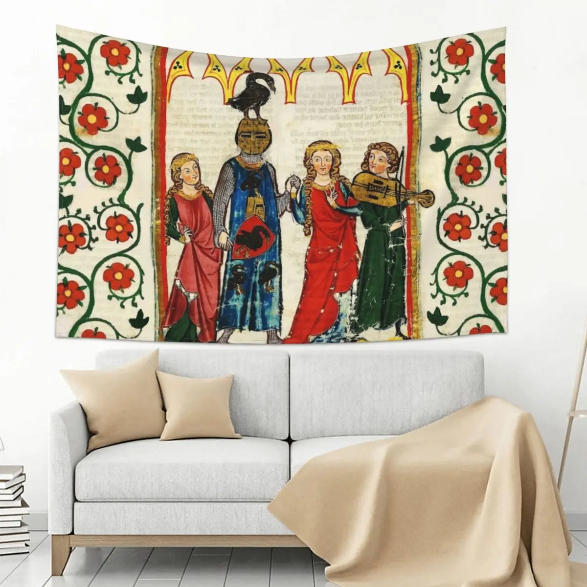 KNIGHT OF SWAN DANCING С КРАСИВНЫМИ ЖЕНСКИМИ, ГОДАМИ МУЗЫКАМИ, МЕДИНИАТРАМИННЫМИ МИНИНАТУРАМИ С ДИКОЙ РОЗЫМИ Гобеленом