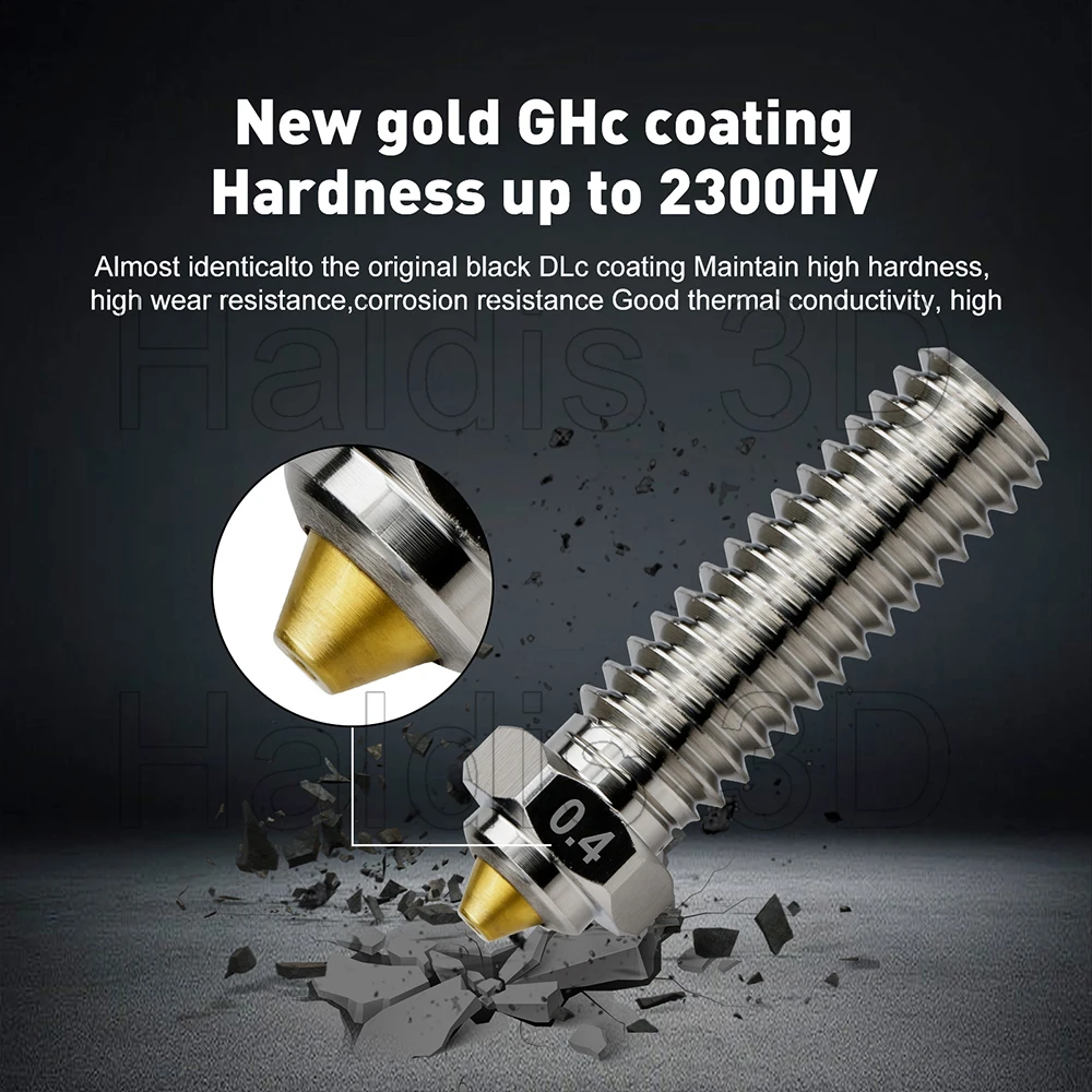 V6 Volcano Düse 0,4/0,6/0,8mm Gold DLC Gehärteter Stahl Kupfer Bimetall Düsen für V6/Volcano Hotend 3D-Drucker Ersatzteil – Detail 2