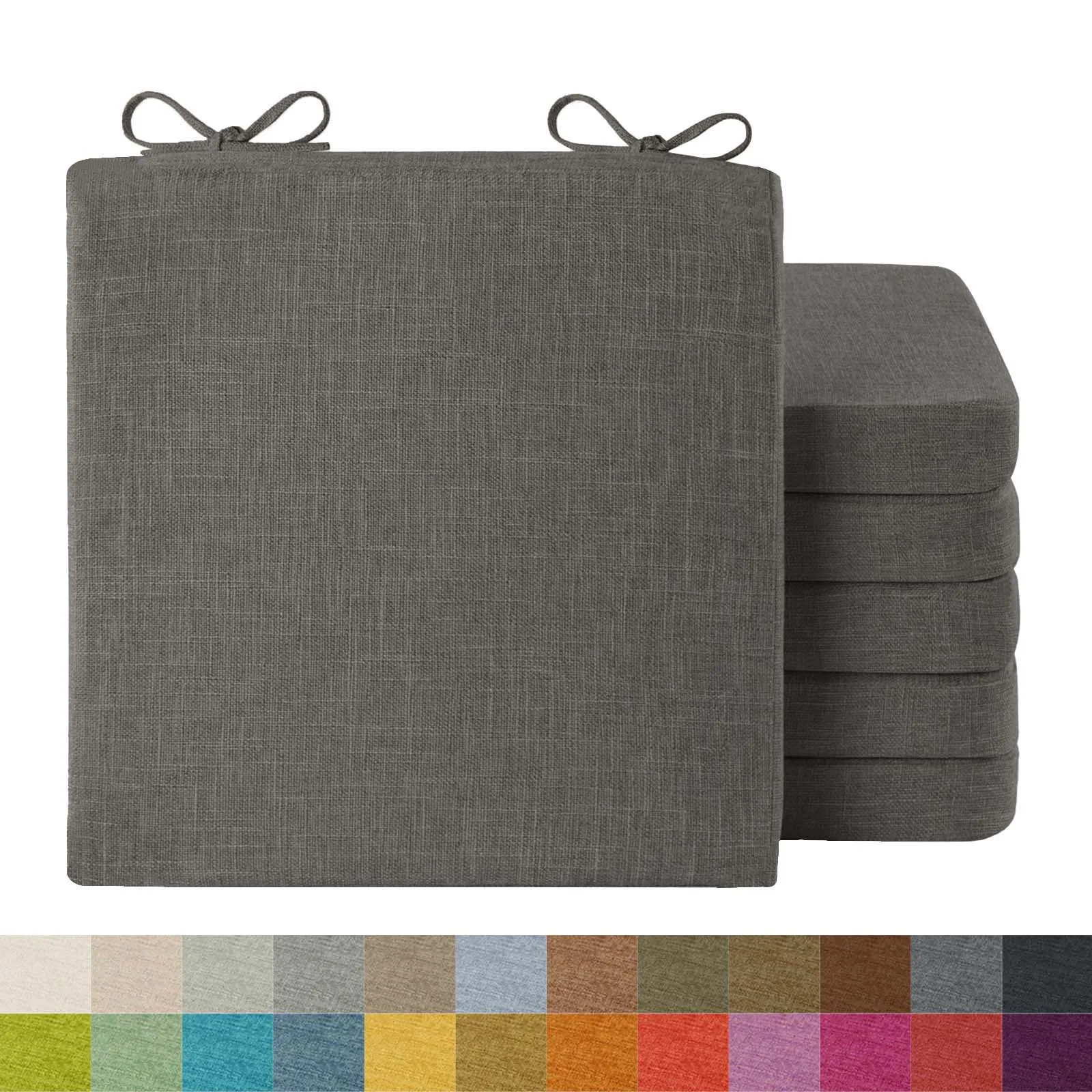 

Chair Seat Cushion with Straps Square Cushion Seat Pads with Zippers 45X45cm Linen Fabric Dining Chair Pad for Kitchen Home