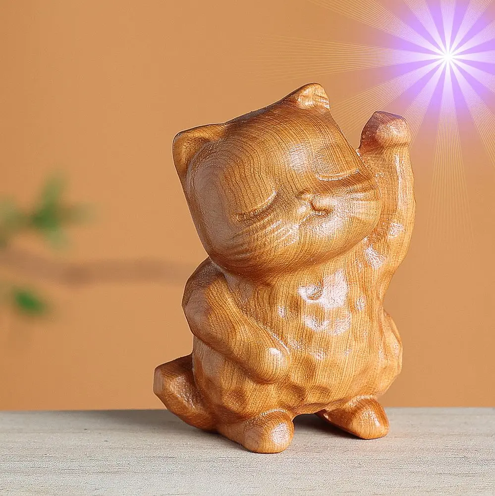 

Ручная резная деревянная фигурка кошки с удачей, резьба по виде животного, статуя, офисный стол, кабинет, домашний декор