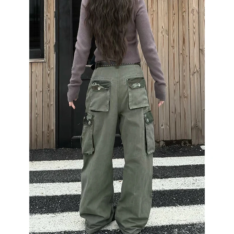 ZHIZOU Women Gothic Camouflage Jeans Baggy Cargo Wide Fit Denim Pant Punk Y2K Japanese Harajuku 2000s High Street American Retro