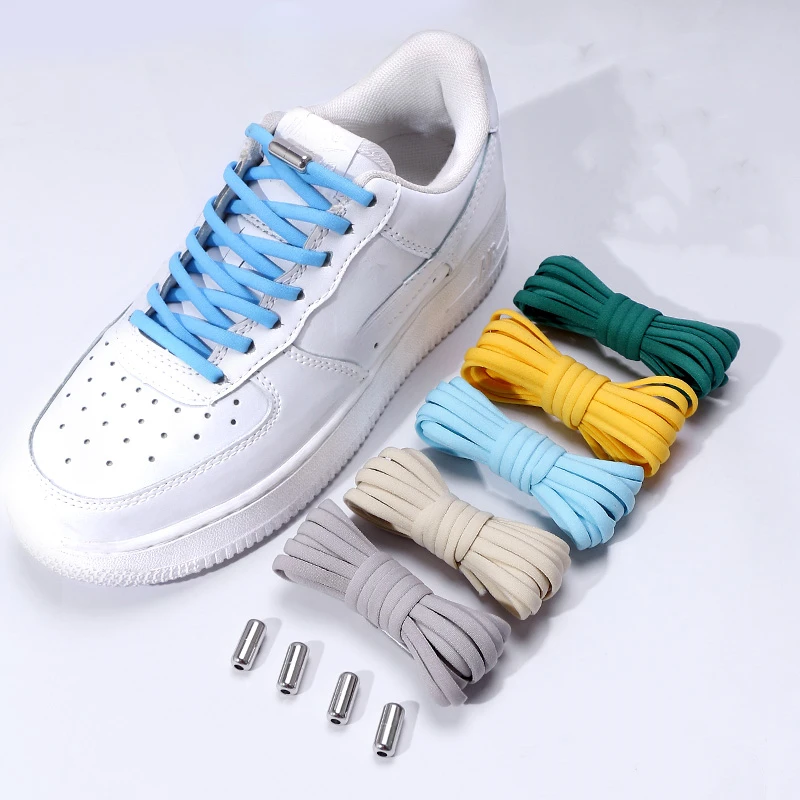 Metal Lock Elastic No Tie Shoelace Capsule Semicircle Buckle Quick Safety Shoe String Kids Adult Shoes Lazy Shoe Laces White