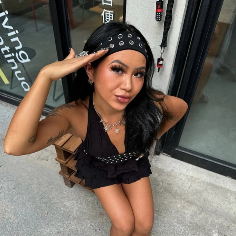 Retro Punk Hottie Riveted Hairband Y2K Hip-hop Personality Hundred Trendy Metal Hair Accessories Sweet Cool Female Hairband