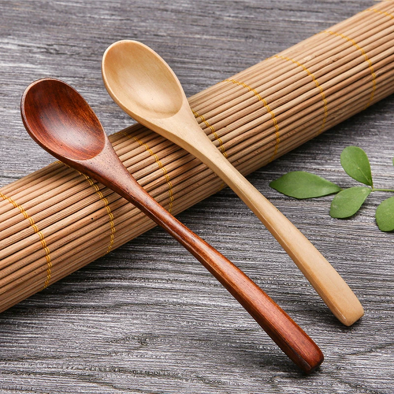 Wooden Spoon For Eating Japanese Style Mini Cooking Soup Spoon Coffee Tea Dessert Spoons Household Wood Tableware Kitchen Tools