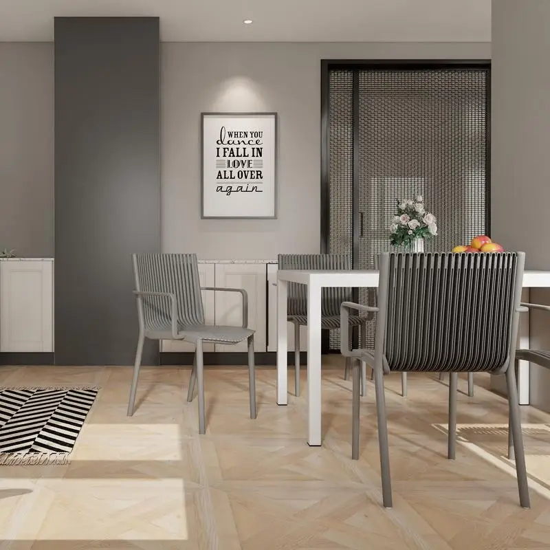 4-Pack Modern Stackable Plastic Armchair for Indoor/Outdoor Use – Ergonomic Slatted Back Design, All-Weather PP Material, Warm