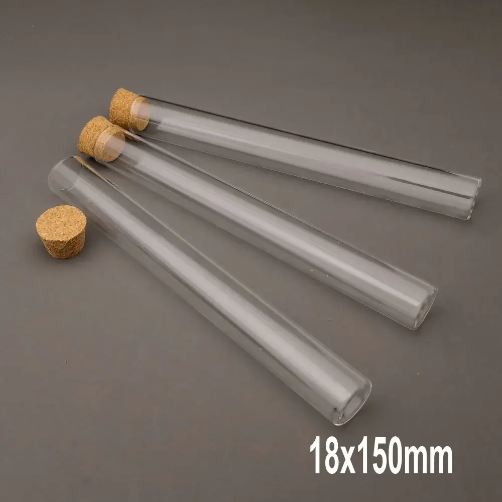 20pcs/lot Diameter 12mm 13mm 15mm 18mm Transparent Lab Glass Test Tube with Cork Stoppers Flat Bottom Vial Container