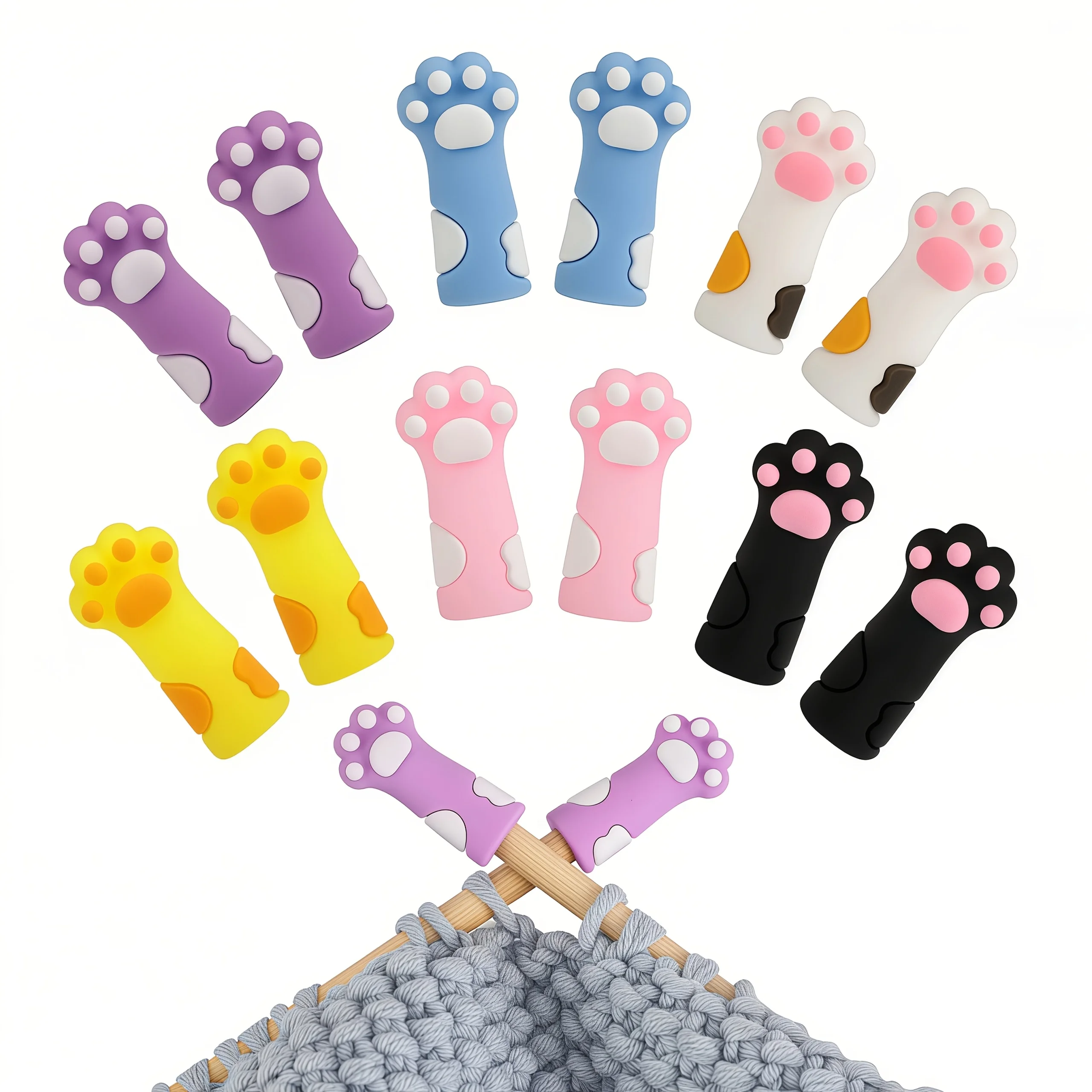 2Pcs Cat Paw Knitting Needle Stoppers, Tip Protectors for Size 11-17 Needles, Cute Knitting Accessories view 3
