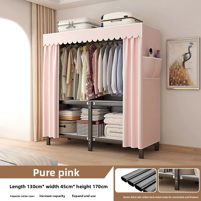 Modern Minimalist Bedroom No Installation Foldable Fabric Wardrobe Large Capacity Storage Cabinet Rental Homes Solid Color