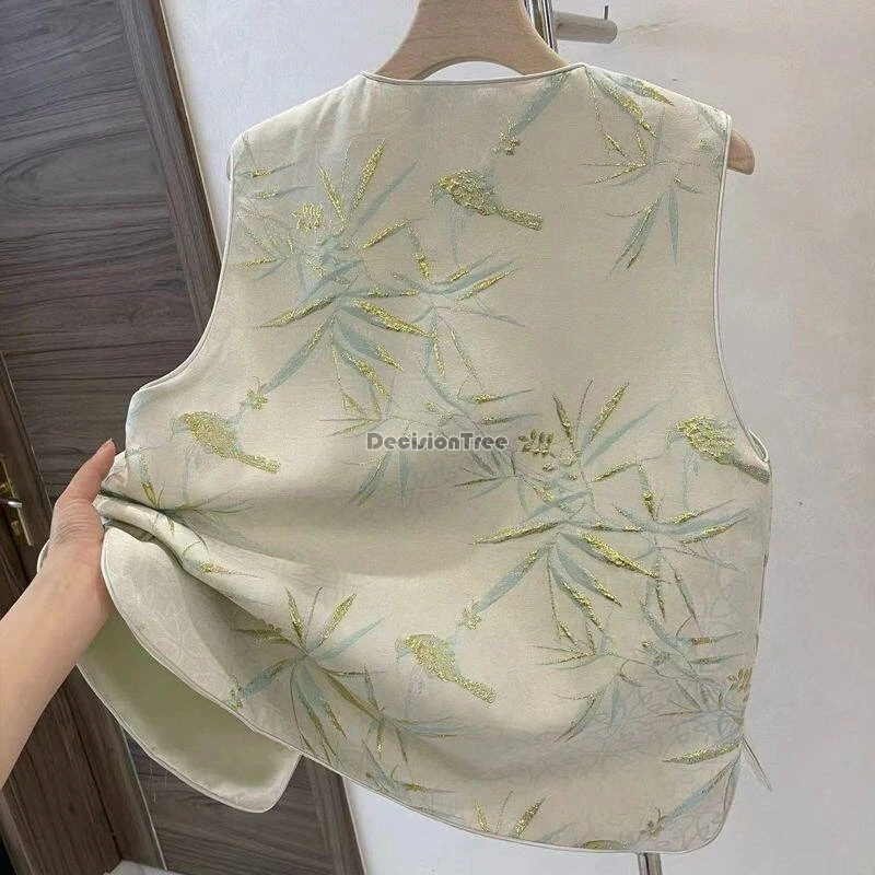 2026 chinese traditional style jacquard vintage choengsam button vest large size women's v-neck sleeveless retro tang suit top