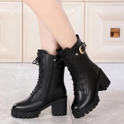 Winter Women Coarse Heel Cotton Boots Outdoor suede antislip shoe Casual mid length boots Comfortable fashion ladies shoes Botas