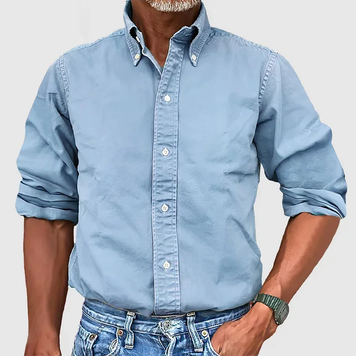New Men's Business Daily Urban Versatile Shirt with Collar Button Solid Color Shirts for Men