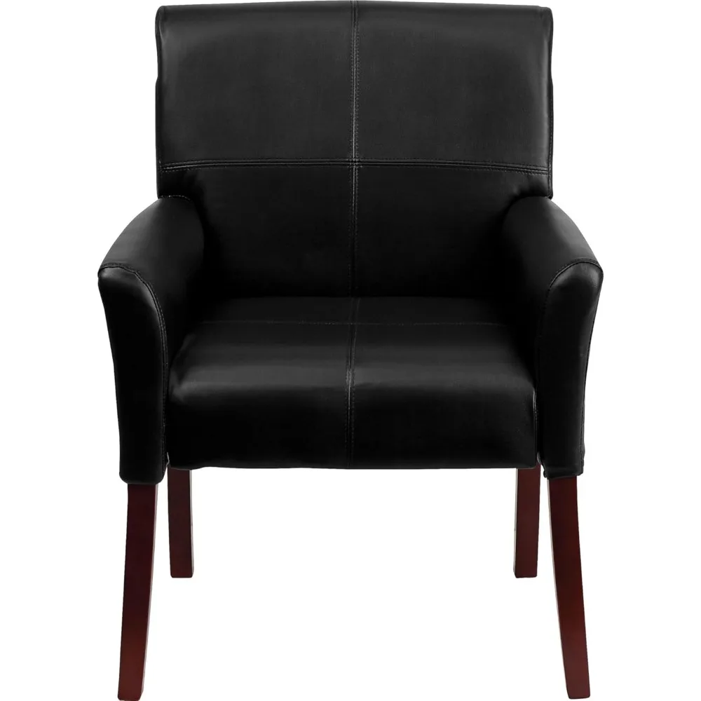 

Black Leather Upholstered Executive Side Chair with Cushion and Padded Arms for Lobby Reception