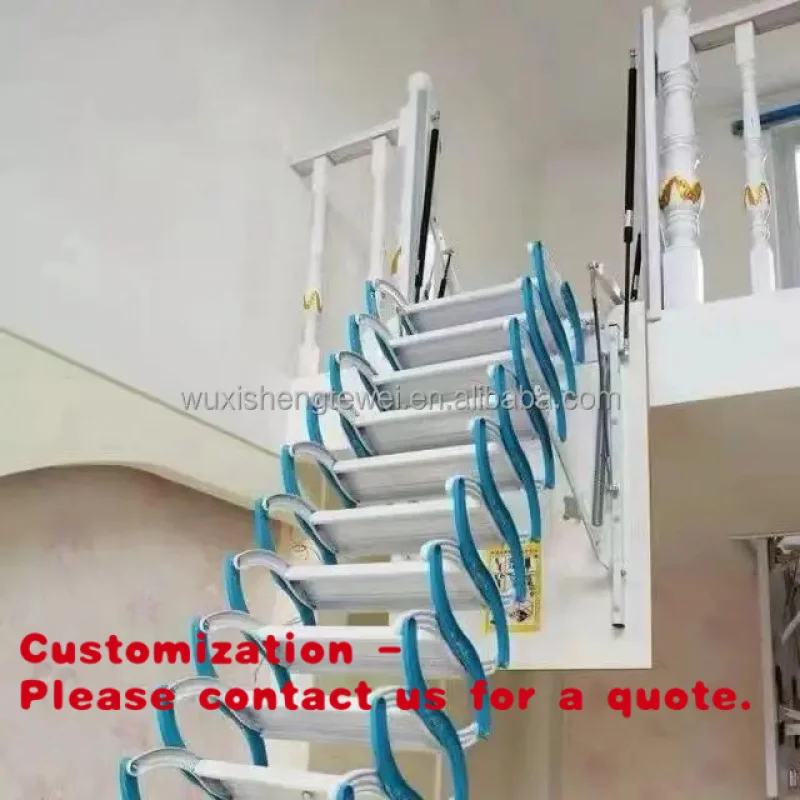 

Customize.An Indoor Upward-folding Telescopic Staircase Is Installed on Side of Attic Easy Folding