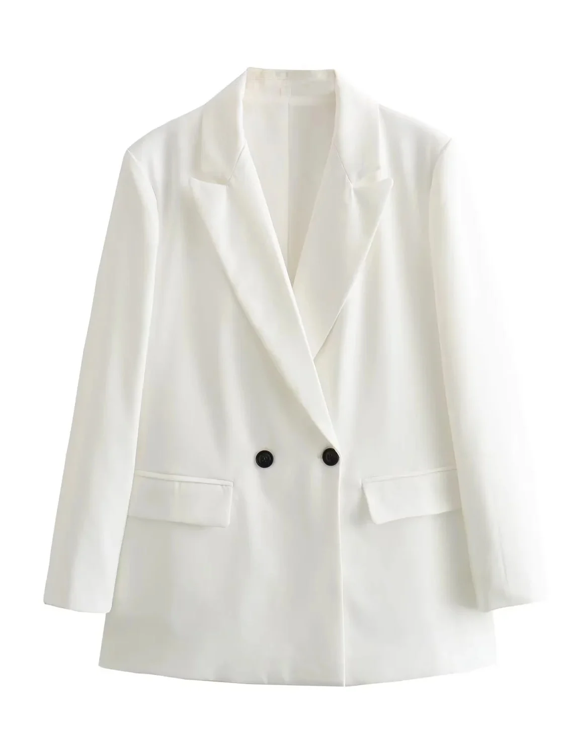 بدلة نسائية بيضاء غير رسمية للتنقل Jaet مزدوجة الصدر فضفاضة تناسب طويلة Sve ملابس عمل متعددة الاستخدامات