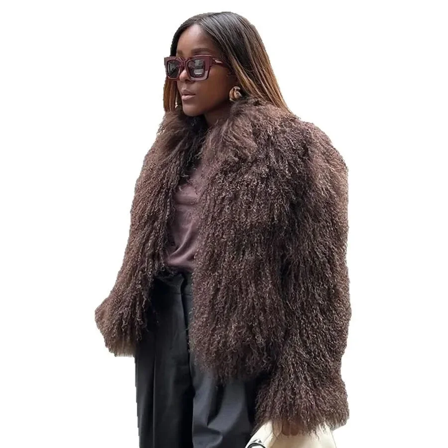 新しい冬の女性の羊の毛皮のアウターウェア本物のモンゴルの毛皮のコートチベットの子羊の毛皮のショートジャケットラウンドカラー付き 2026