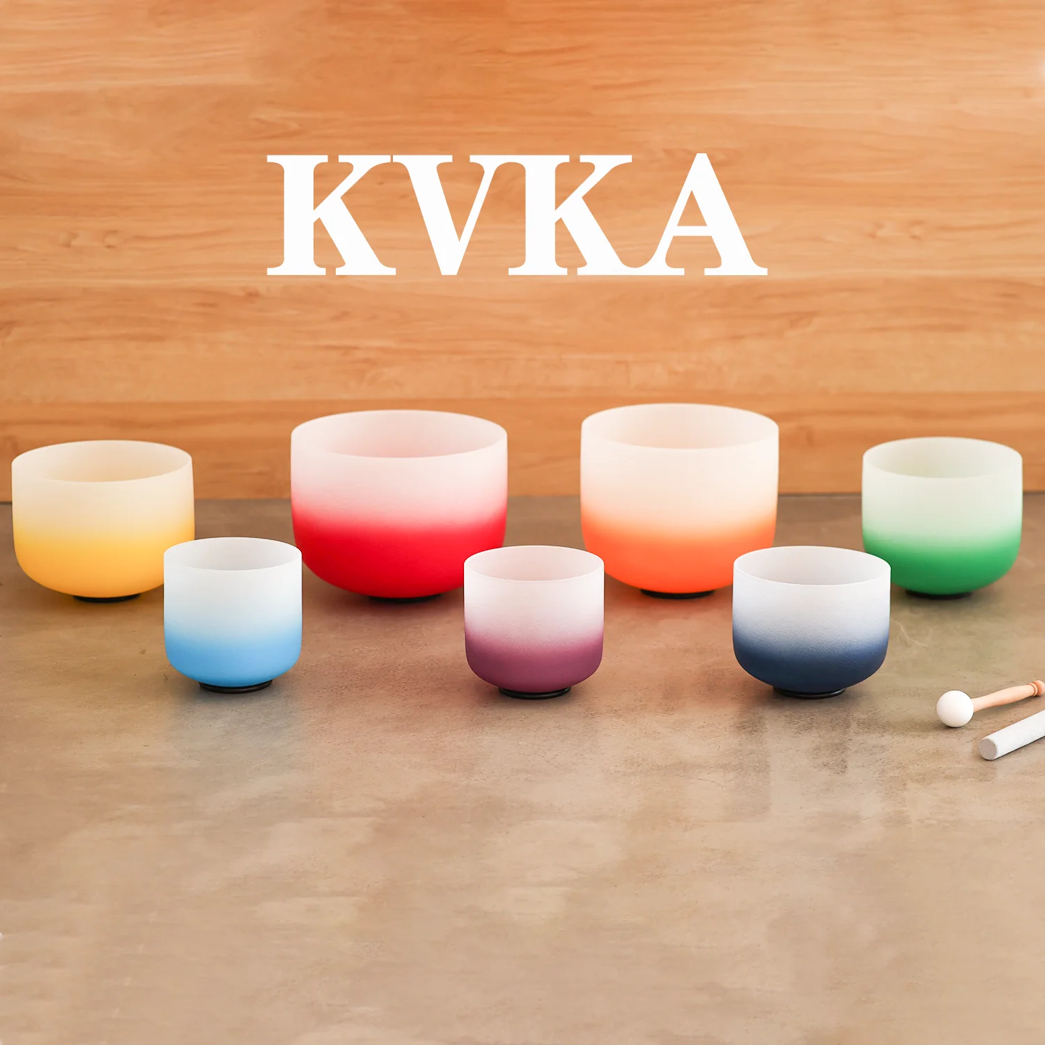 【New】KVKA 6-12 Inch Aria Gradient Design Chakra Frosted Quartz Crystal Singing Bowl Set Half Color Gradient Design With Cases