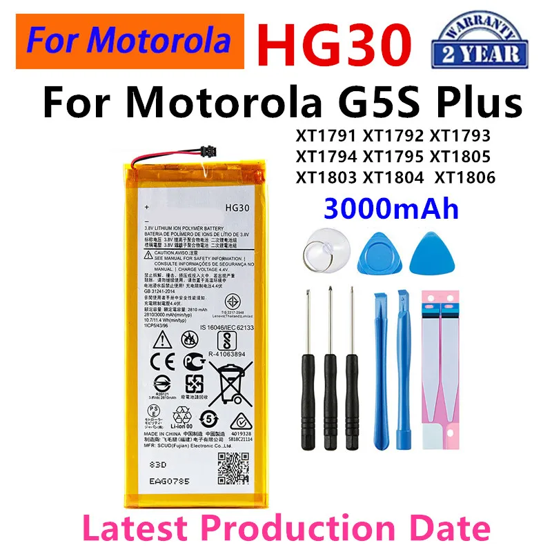 100% Original HG30 3000mAh Battery For Motorola  G5s Plus XT1791 XT1792 XT1793 XT1794 XT1795 XT1805 XT1803 XT1804  XT1806+Tools