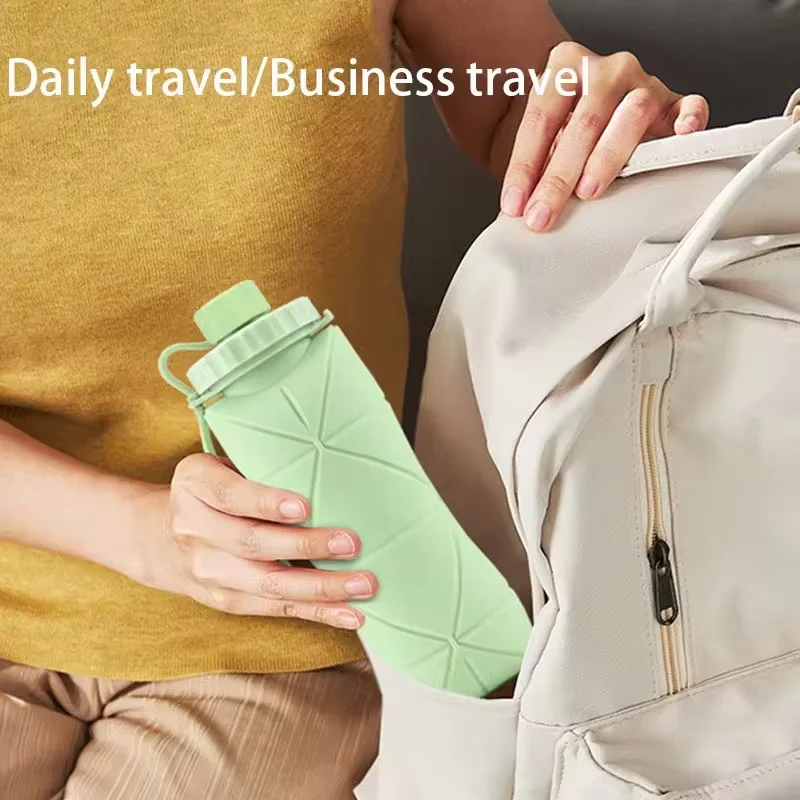 

Silicone Folding Water Bottle 600ML Reusable Portable Motivational Drinking Kettle for Camping Hiking Cycling Outdoor Gym Travel