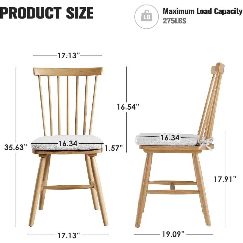 COLAMY Windsor Dining Chairs Set of 6, Wood Kitchen Dining Room Chairs with Spindle Back and Removable Cushions