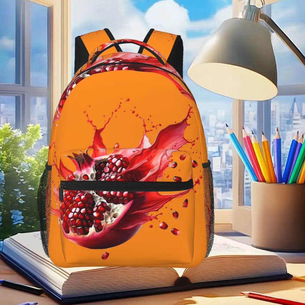 

Pomegranate Splash Student Backpack School Bag Hiking Travel Daypack for Boys Girls Fashion Bookbag Shoulder Bags