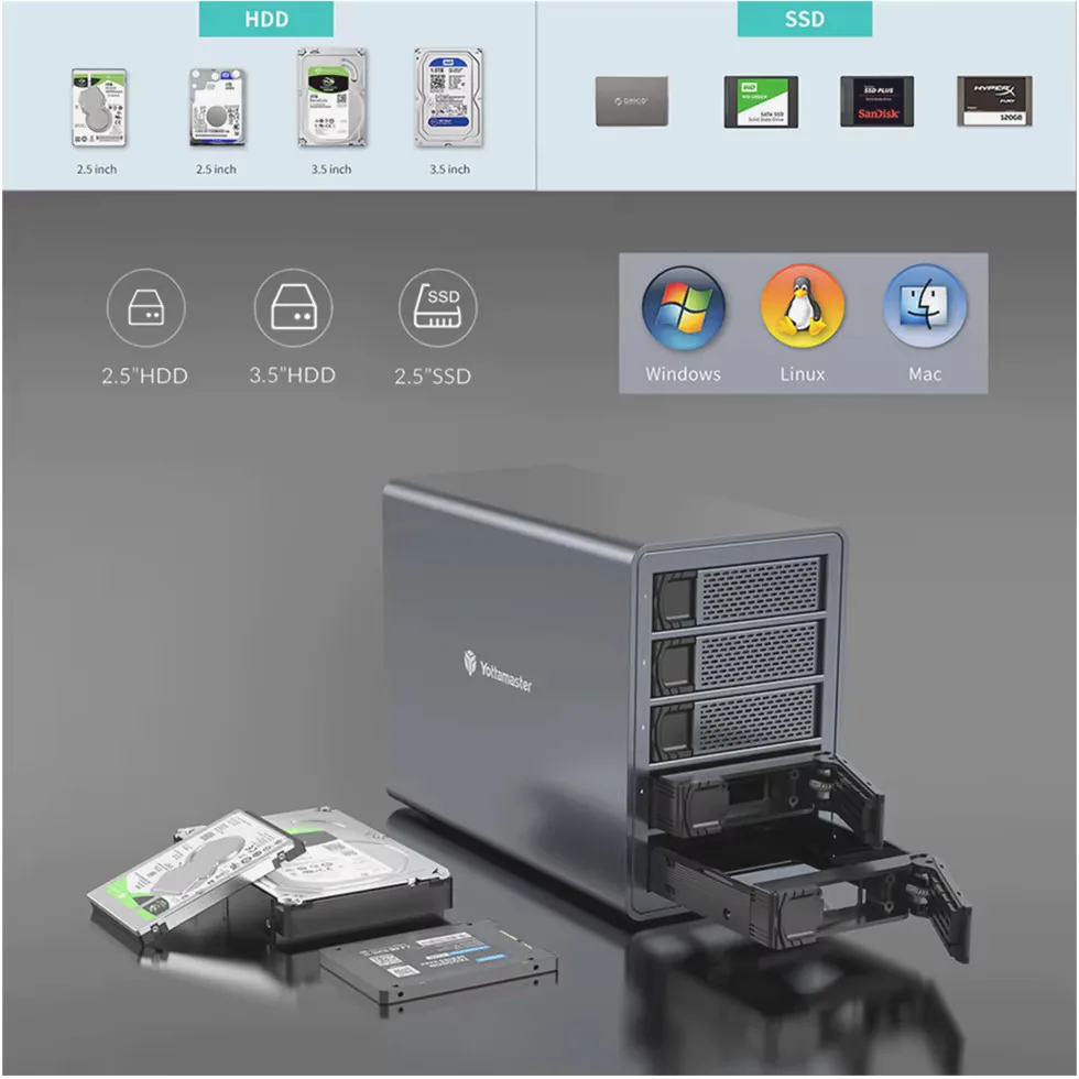 Yottamaster 2/4/5 Bay SATA HDD SSD Enclosure